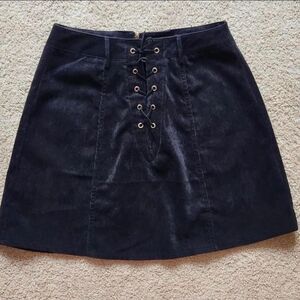 Vintage Black corduroy mini skirt with lace-up front detail